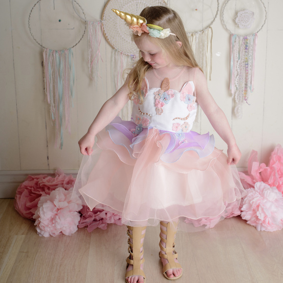 Other - Peach Unicorn Embroidery Tutu Dress